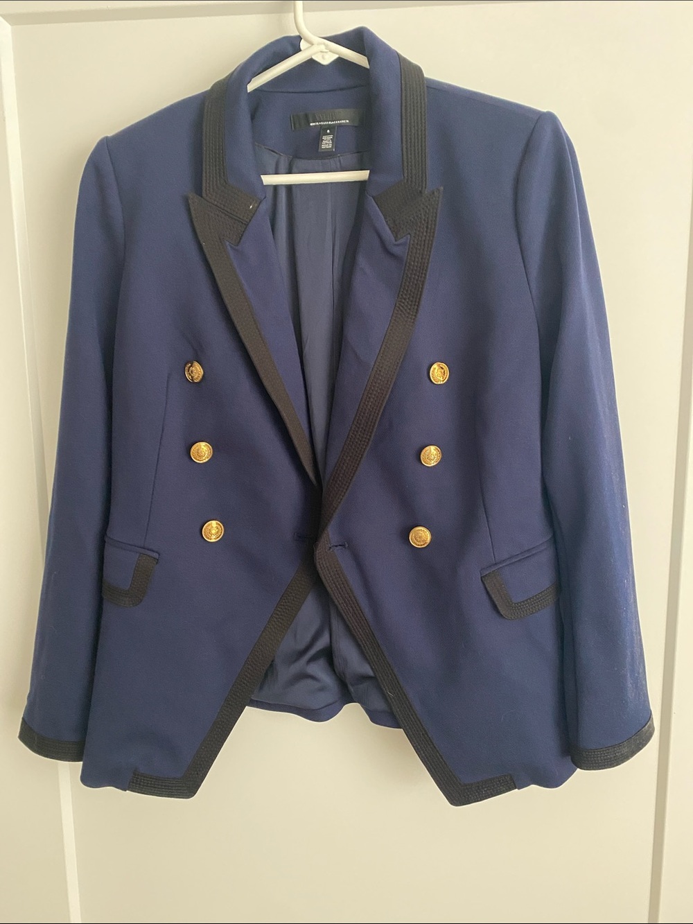 White House Black Market Navy Blazer with Black Trim and Gold Buttons
